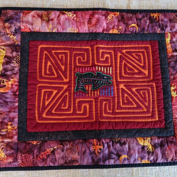 Vintage Kuna Fish Mola Panama Reverse Applique Textile Quilted Frame - Picture 1 of 7